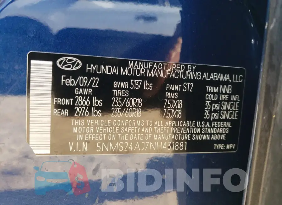 5NMS24AJ7NH431881 Photo# 13