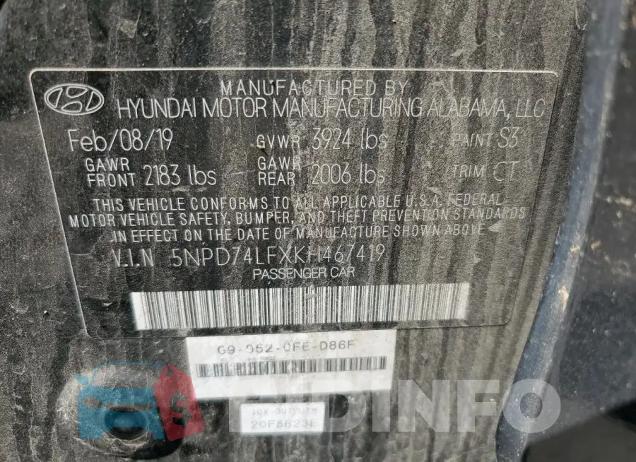 5NPD74LFXKH467419 Photo# 13