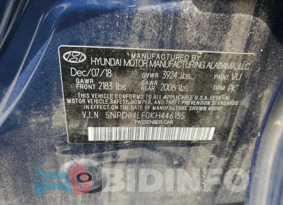 5NPD84LF0KH446155 Photo# 12