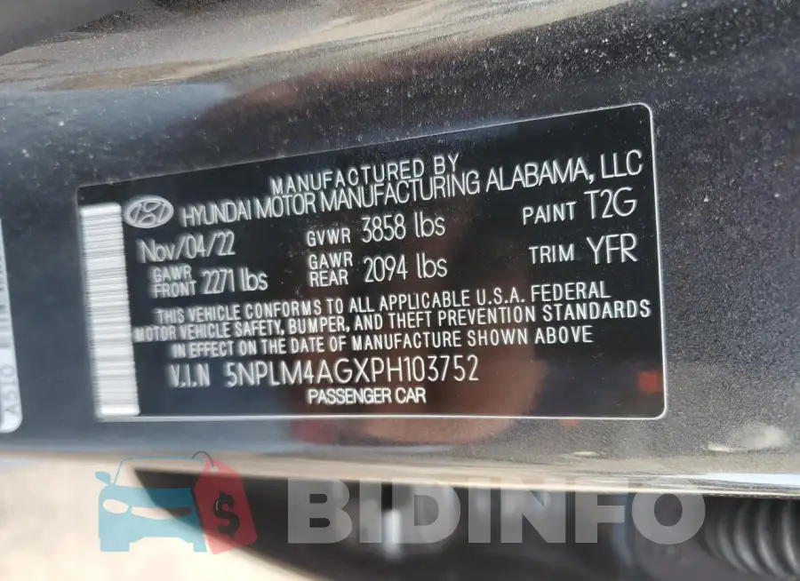 5NPLM4AGXPH103752 Photo# 12