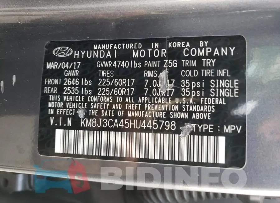 KM8J3CA45HU445798 Photo# 13