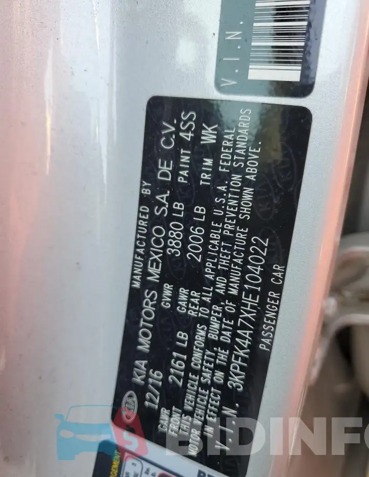 3KPFK4A7XHE104022 Photo# 13
