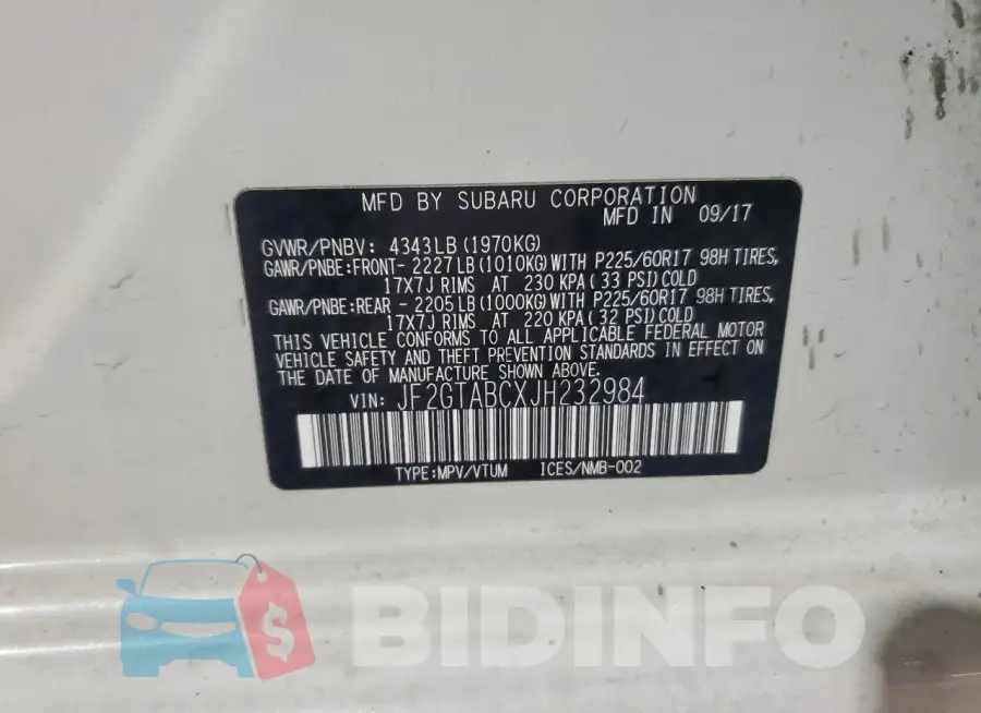 JF2GTABCXJH232984 Photo# 13