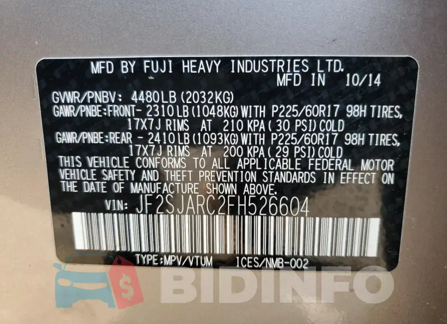 JF2SJARC2FH526604 Photo# 13