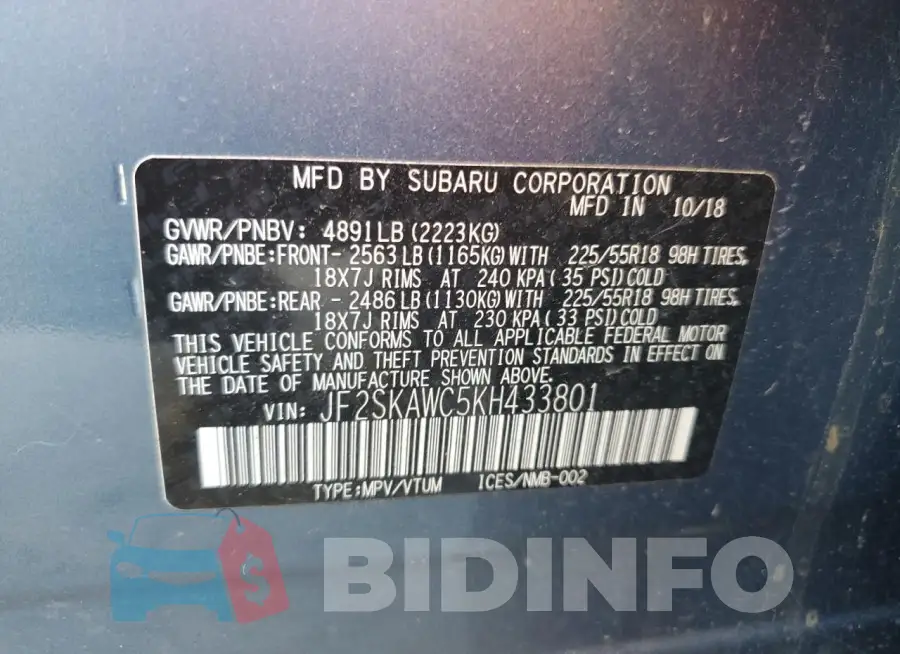 JF2SKAWC5KH433801 Photo# 12