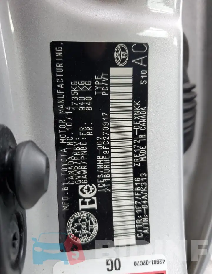 2T1BURHE8FC270917 Photo# 13