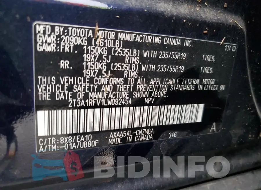 2T3A1RFV1LW092454 Photo# 14