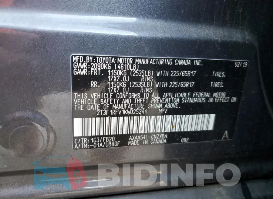 2T3F1RFV1KW025244 Photo# 13