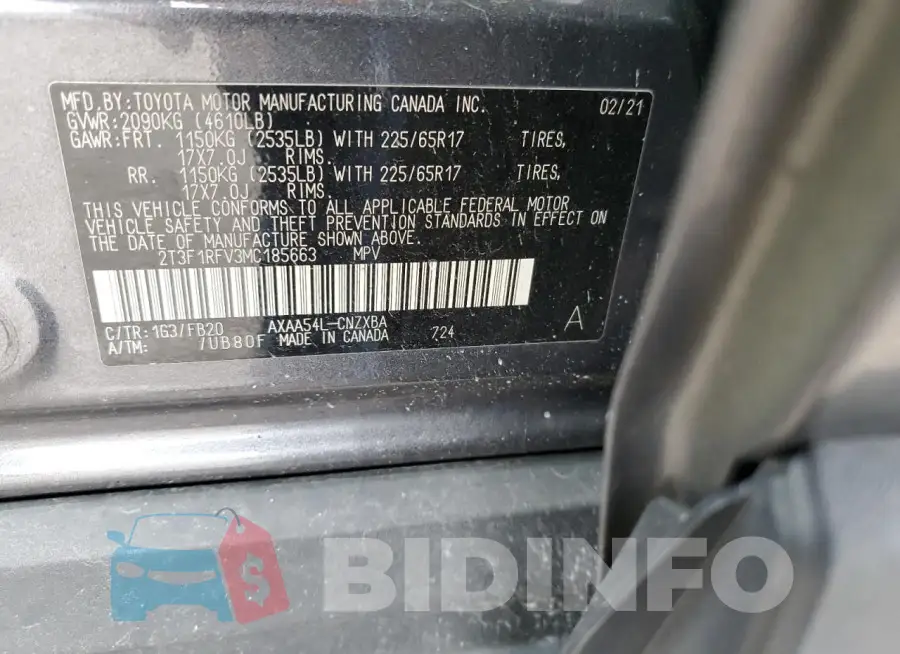2T3F1RFV3MC185663 Photo# 13
