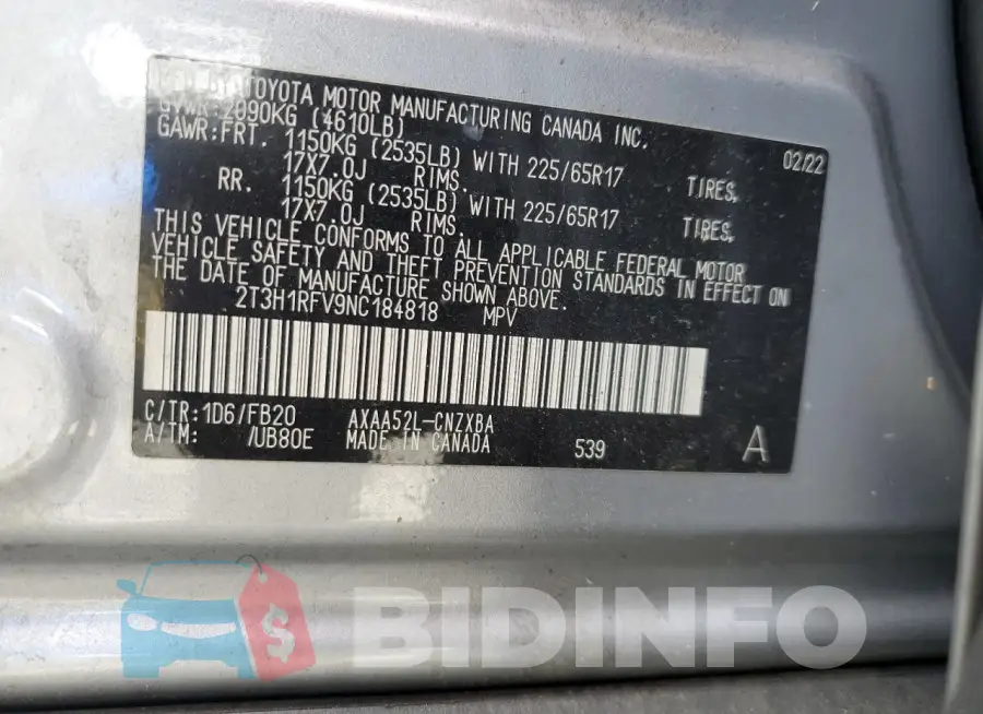 2T3H1RFV9NC184818 Photo# 13
