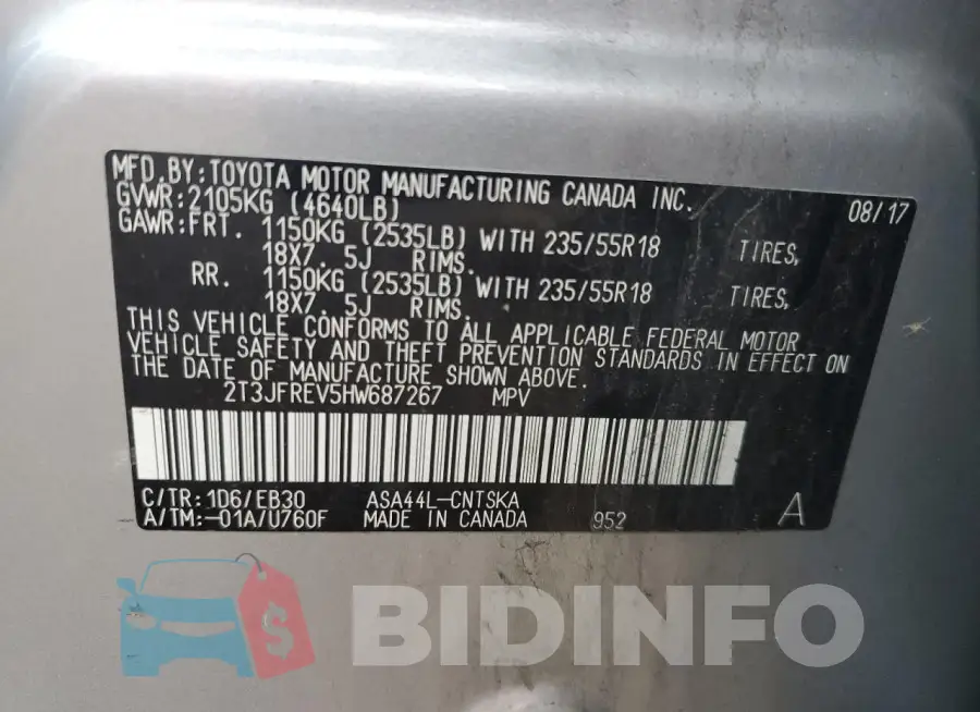 2T3JFREV5HW687267 Photo# 13