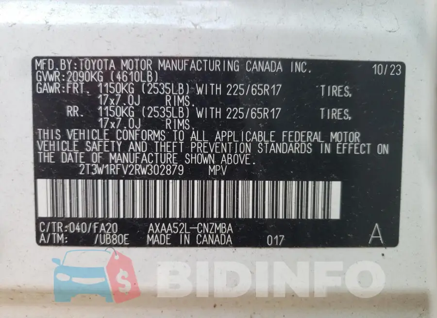 2T3W1RFV2RW302879 Photo# 13