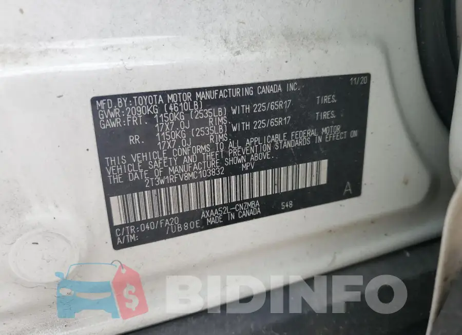 2T3W1RFV8MC103832 Photo# 12