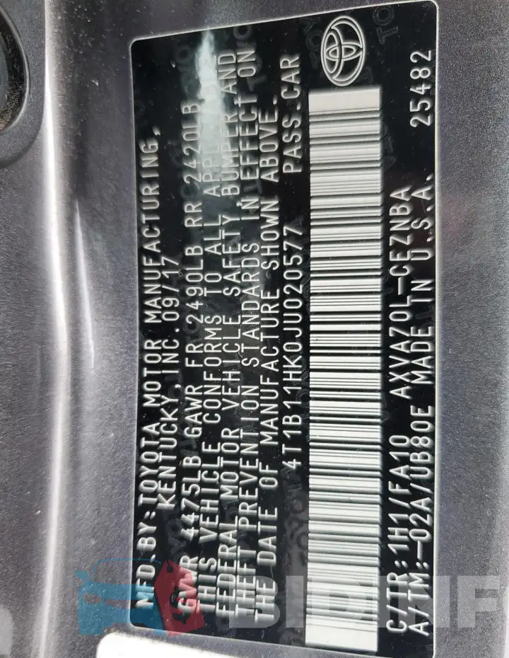 4T1B11HK0JU020577 Photo# 13