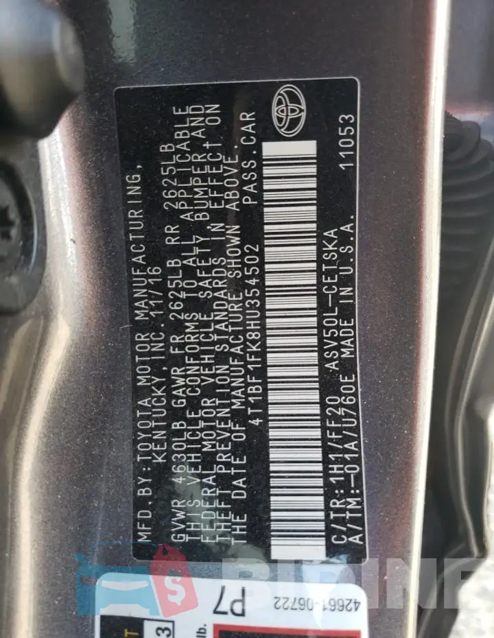 4T1BF1FK8HU354502 Photo# 12