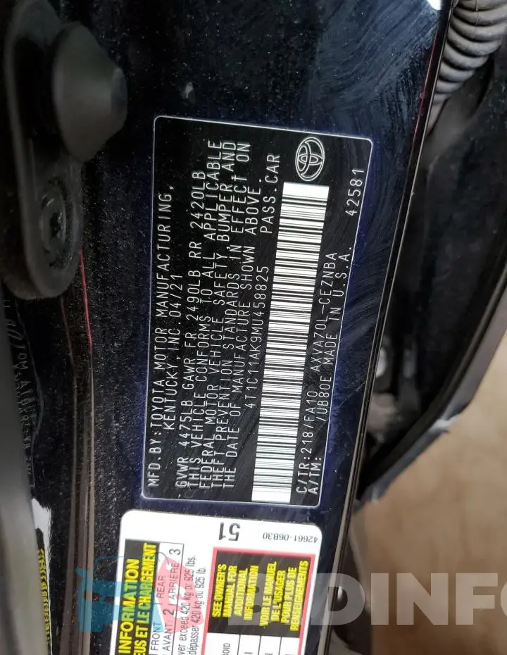 4T1C11AK9MU458825 Photo# 13