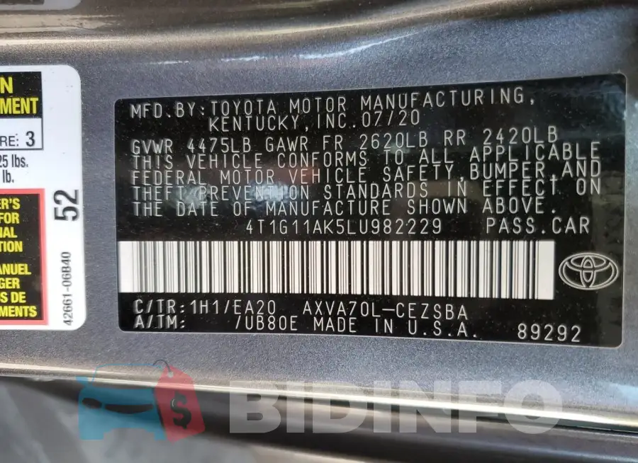 4T1G11AK5LU982229 Photo# 12