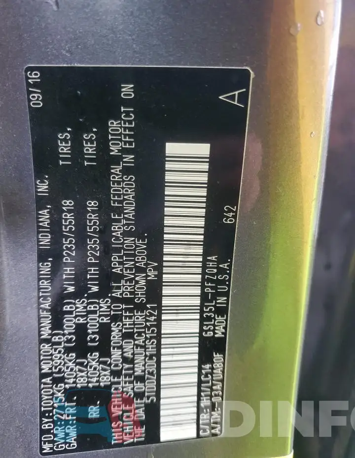 5TDDZ3DC1HS151421 Photo# 14