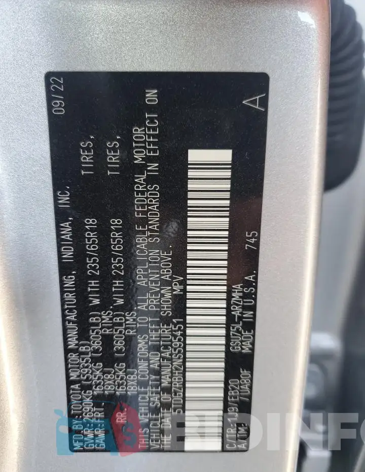 5TDGZRBH2NS595451 Photo# 14