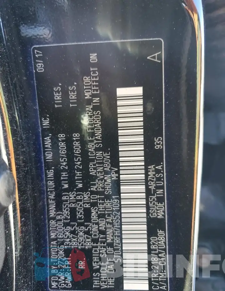 5TDJZRFH7HS521091 Photo# 13
