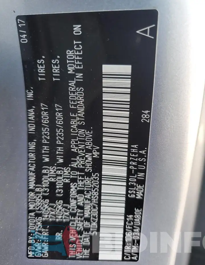 5TDKZ3DC7HS852035 Photo# 14