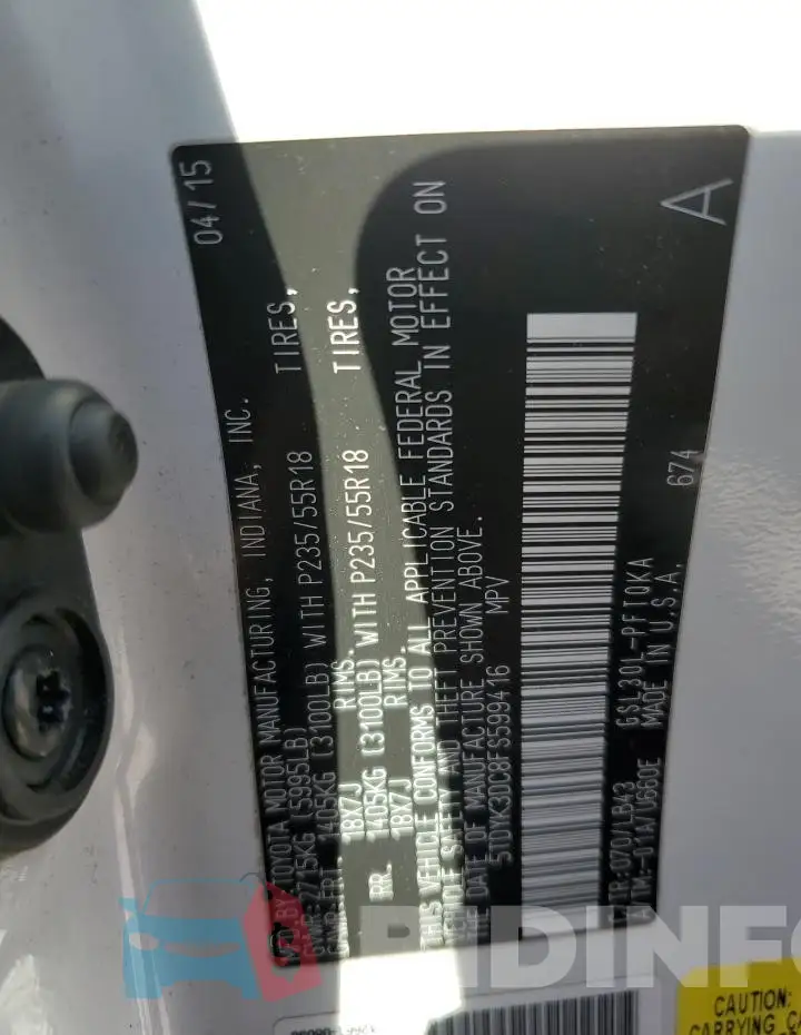 5TDYK3DC8FS599416 Photo# 14