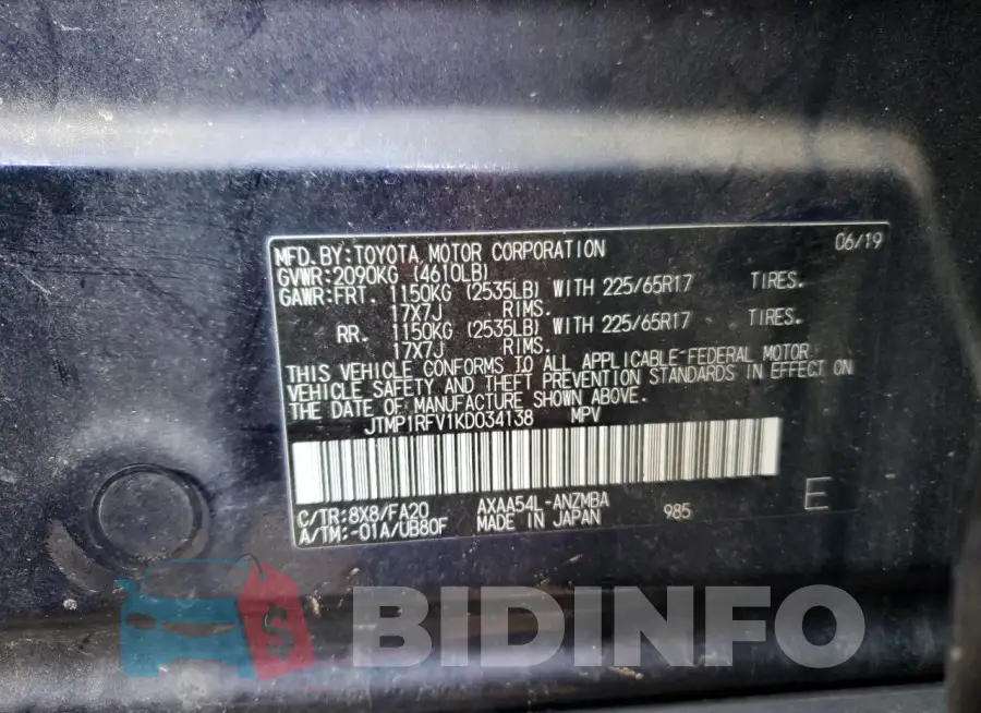 JTMP1RFV1KD034138 Photo# 14