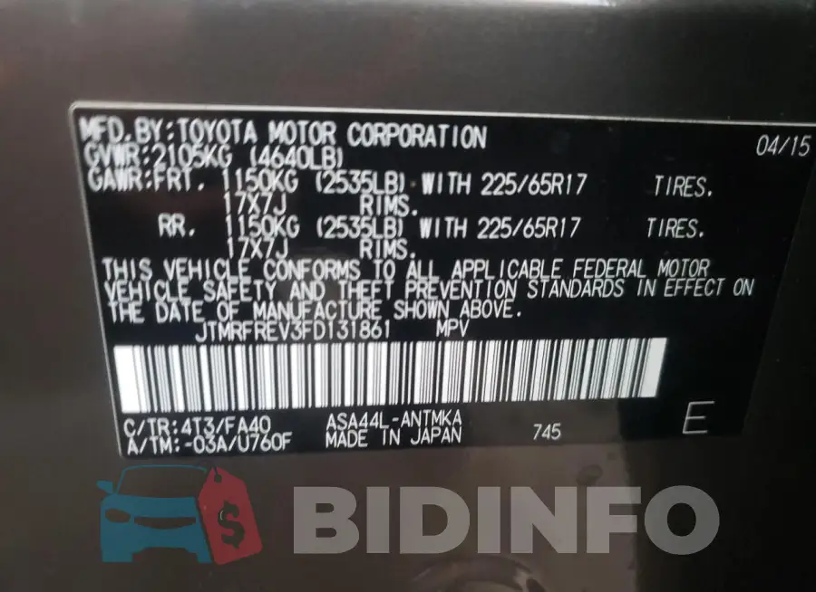 JTMRFREV3FD131861 Photo# 13