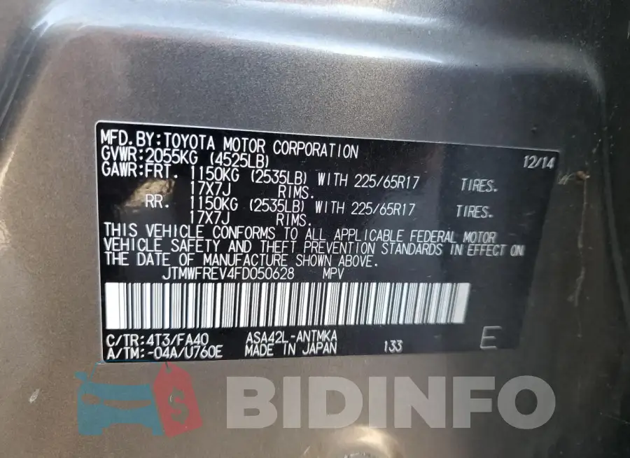 JTMWFREV4FD050628 Photo# 13