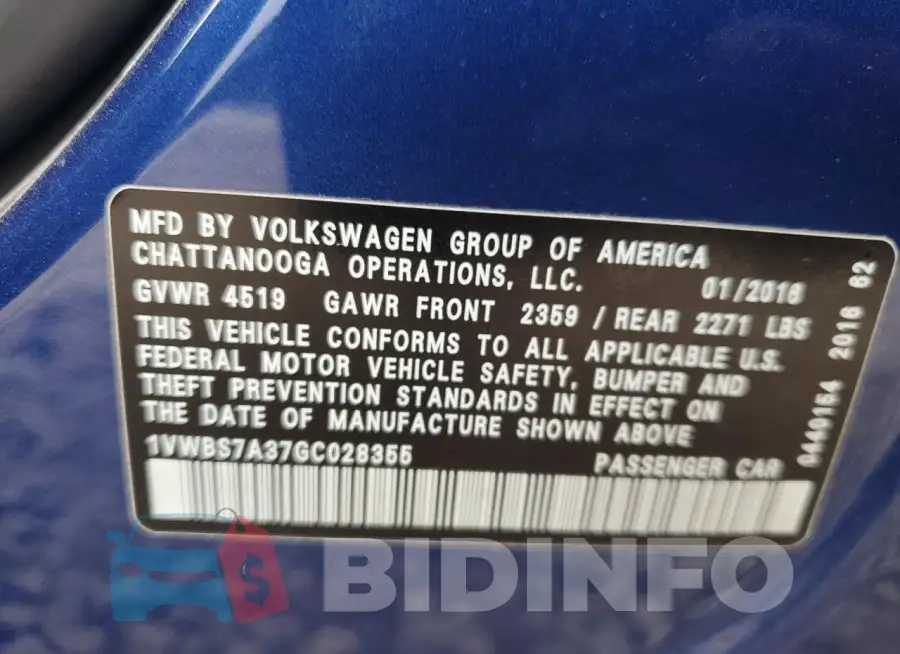 1VWBS7A37GC028355 Photo# 12