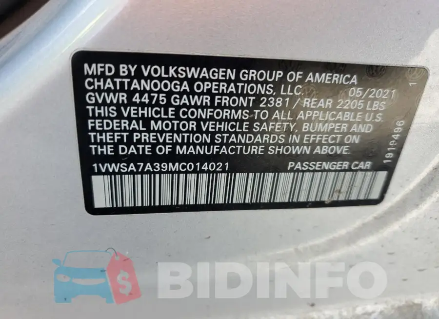 1VWSA7A39MC014021 Photo# 12