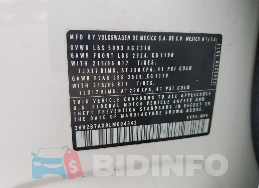 3VV2B7AX9LM094342 Photo# 14