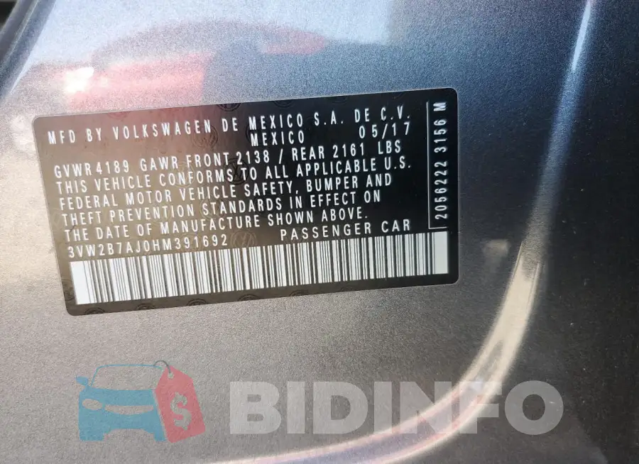 3VW2B7AJ0HM391692 Photo# 12