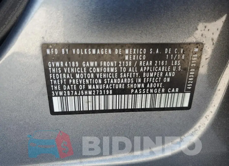 3VW2B7AJ5HM273198 Photo# 12
