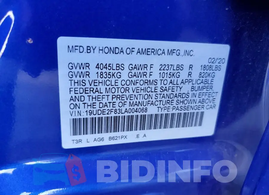 19UDE2F83LA004068 Photo# 13