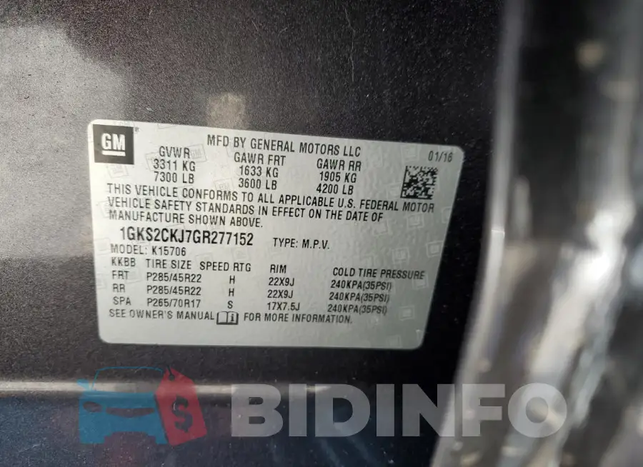 1GKS2CKJ7GR277152 Photo# 14