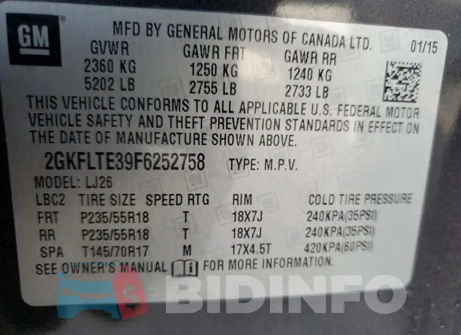 2GKFLTE39F6252758 Photo# 13