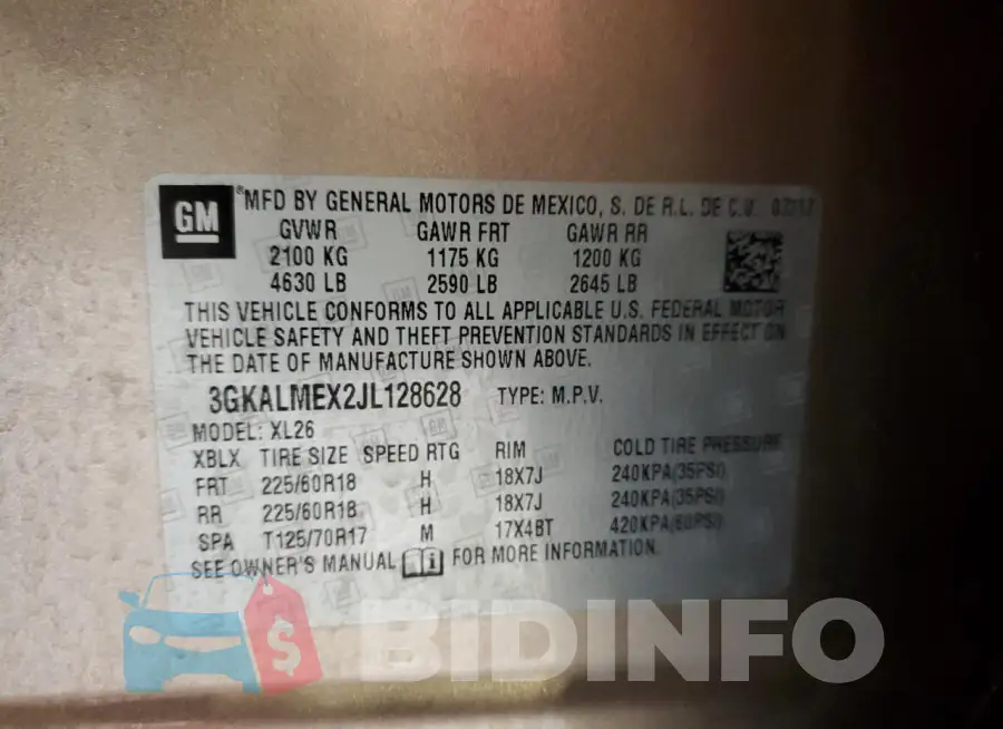 3GKALMEX2JL128628 Photo# 13