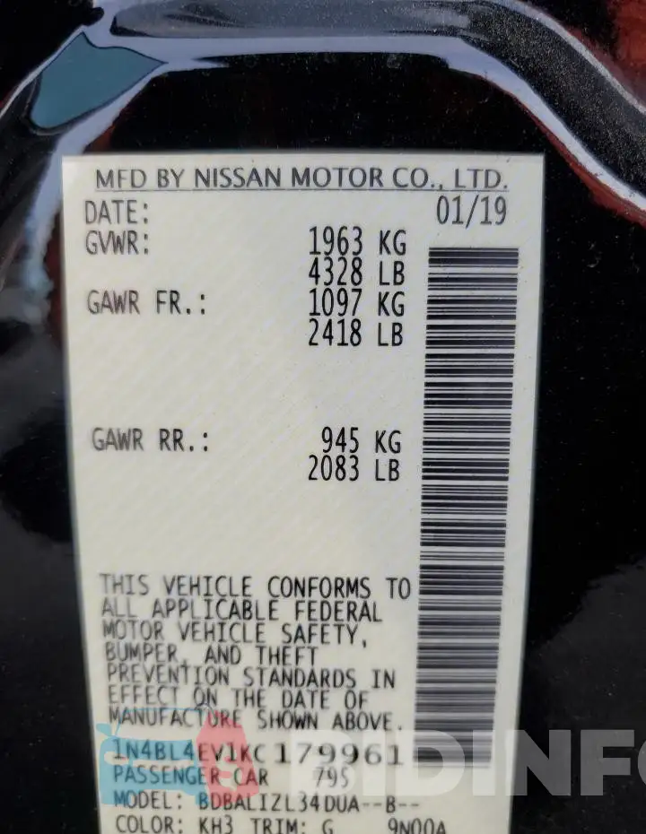 1N4BL4EV1KC179961 Photo# 12