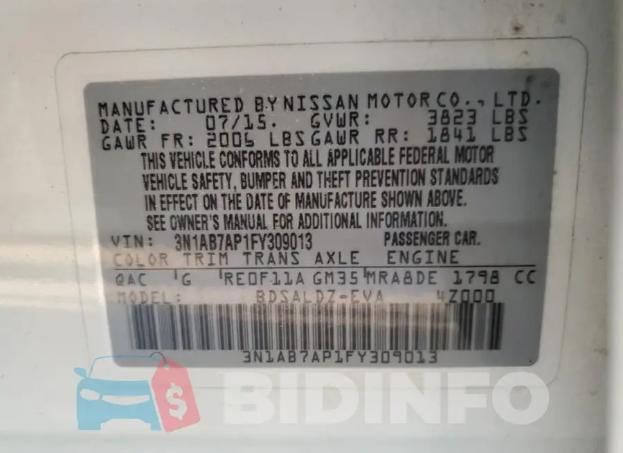 3N1AB7AP1FY309013 Photo# 12