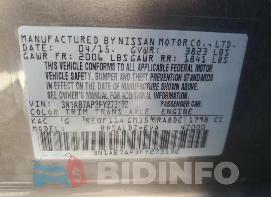 3N1AB7AP3FY273132 Photo# 12