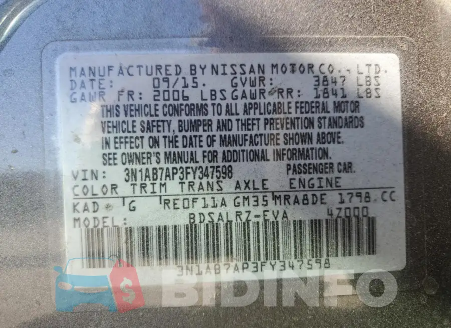 3N1AB7AP3FY347598 Photo# 13