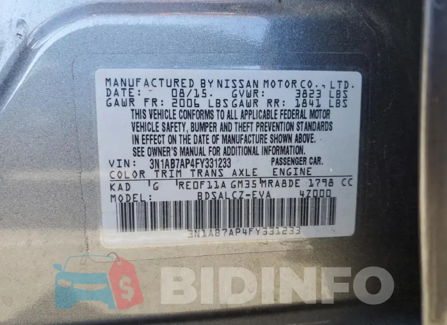 3N1AB7AP4FY331233 Photo# 12