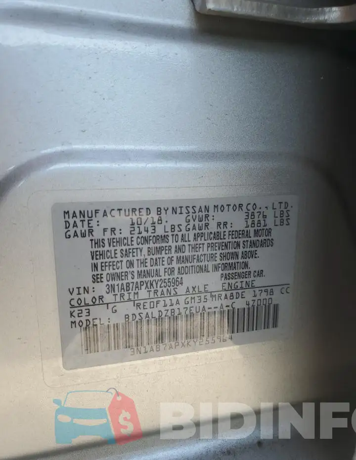 3N1AB7APXKY255964 Photo# 13
