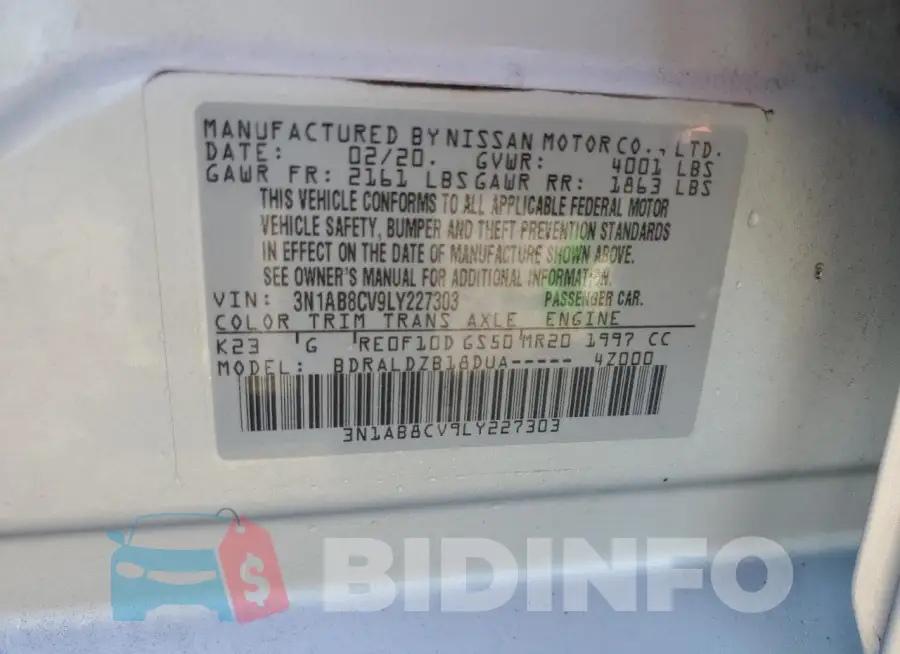 3N1AB8CV9LY227303 Photo# 13