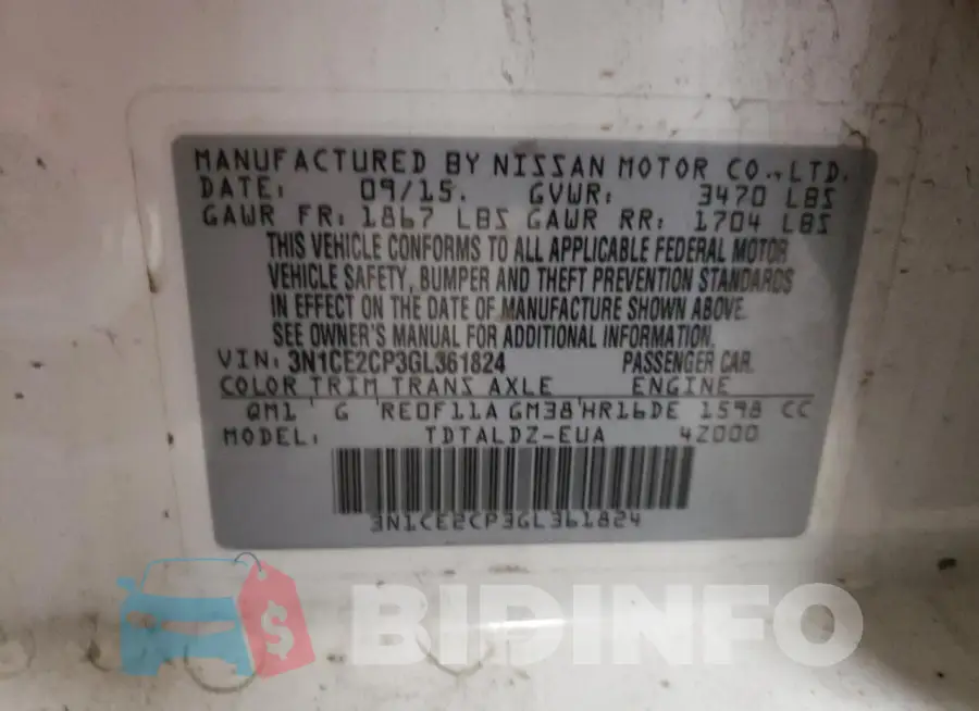 3N1CE2CP3GL361824 Photo# 12