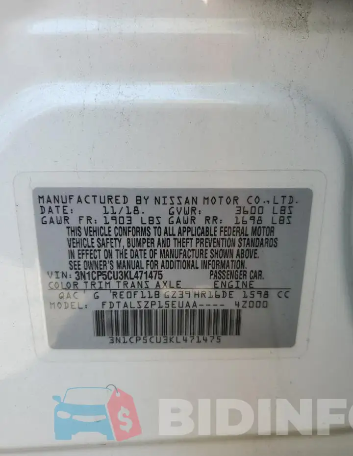 3N1CP5CU3KL471475 Photo# 13