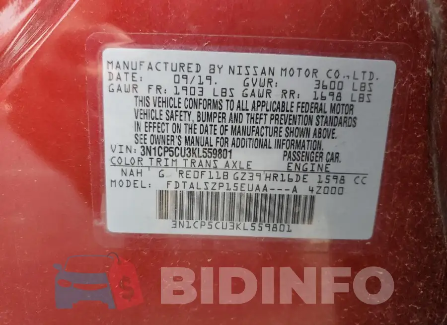 3N1CP5CU3KL559801 Photo# 13