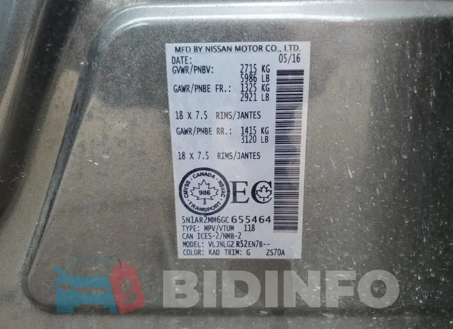 5N1AR2MM6GC655464 Photo# 13