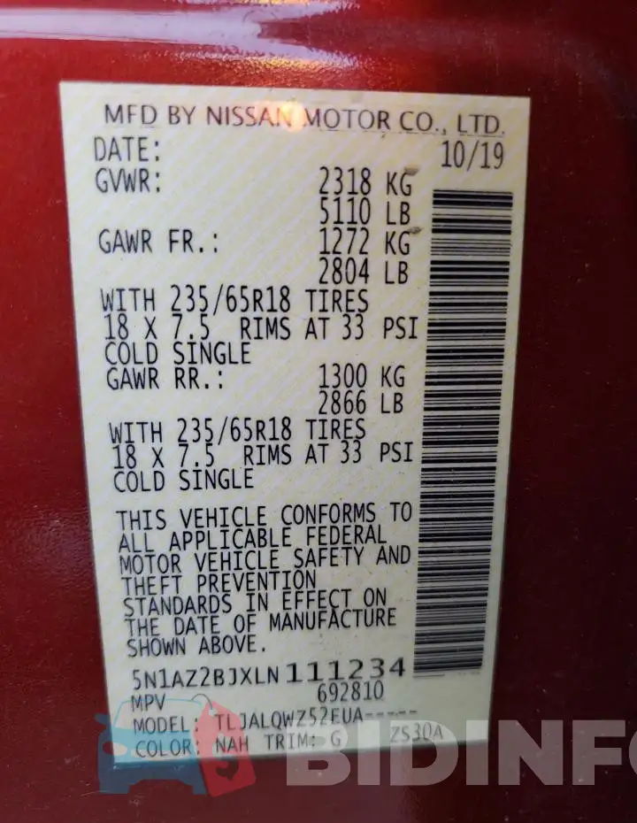 5N1AZ2BJXLN111234 Photo# 13